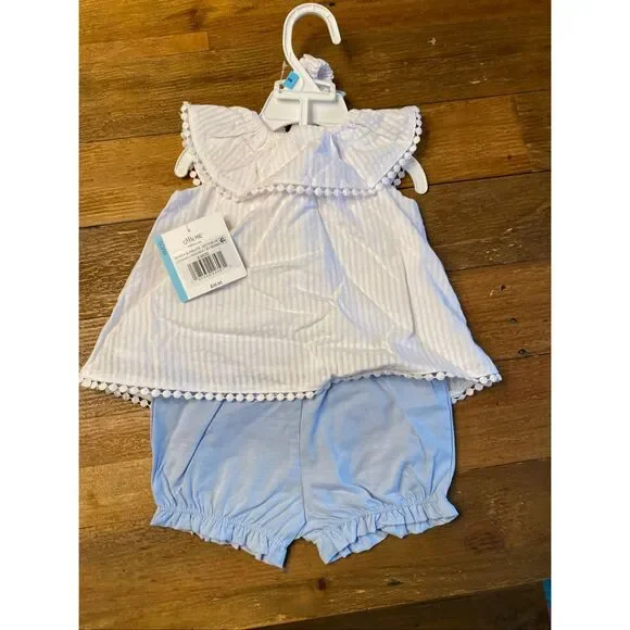 Little Me 6 month NWT baby girl outfit woven Sunsuits white/blue 3pc floral - Picture 5 of 6
